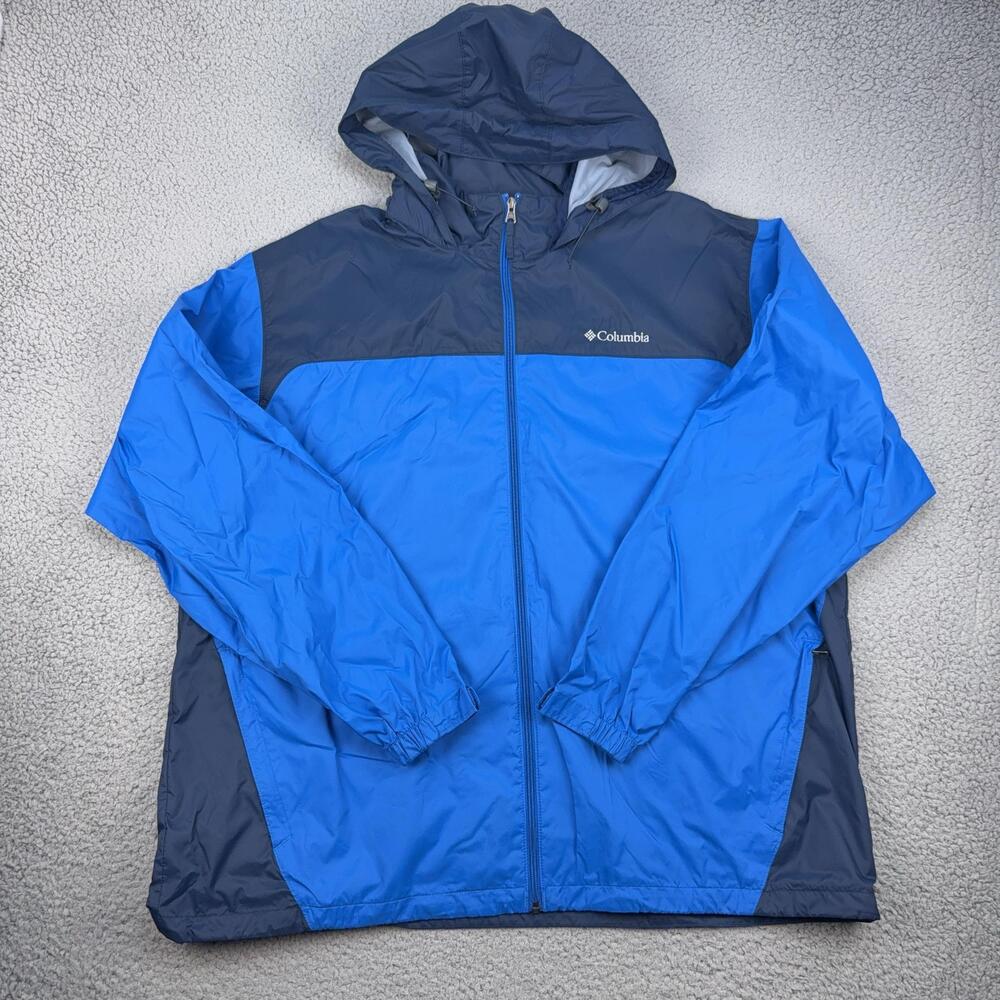 Columbia Jacket Mens 2XL Blue Hooded Windbreaker Full Zip Lightweight Lined